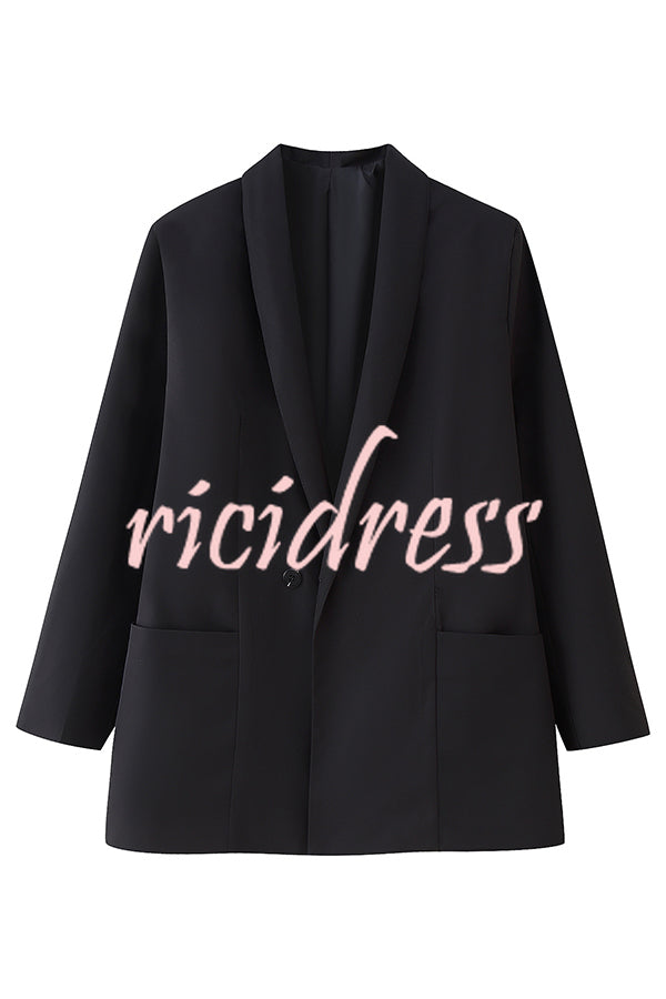 Solid Color Lapel Long Sleeve Casual Pocket Long Blazer