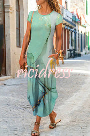 Ada Ethnic Floral Pocketed Daily /vacation Stretch Midi Dress