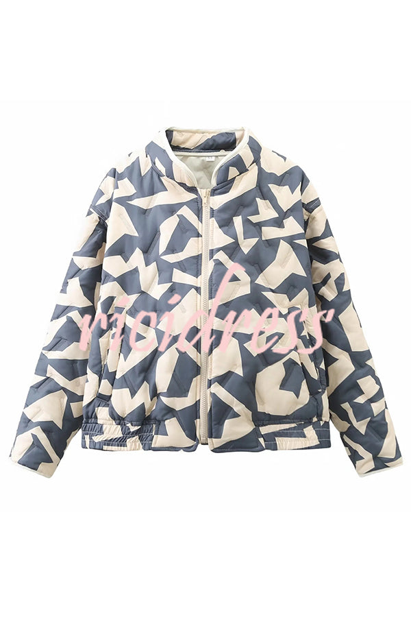 Chrissa Unique Printed Casual Long Sleeve Pocket Cotton Jacket