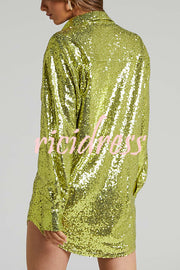 Solid Color Sequined Long-sleeved Casual Mid-length Loose Shirt