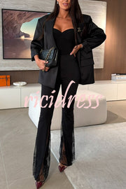 Dazzling Night High Waist Side Lace Hem Stretch Flare Pants