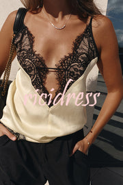 Versatile and Elegant Items Lace Petal Trim Cutout V-neck Slip Loose Tank