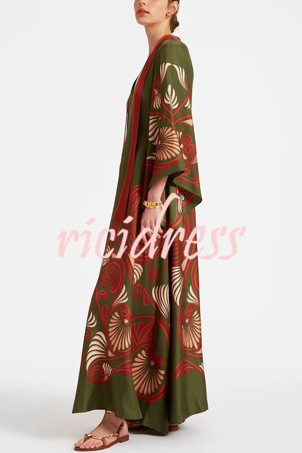 Shine The Light Unique Printed High Neck Bell Sleeve Loose Maxi Dress