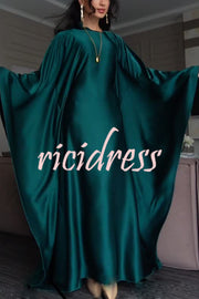 Dignified and Elegant Satin Batwing Sleeve with Waist Tie Design A-line Maxi Dress
