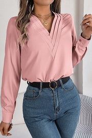 Elegant Layered V-neck Long-sleeved Casual Shirt