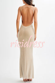 Midnight Fantasy Sequin Mesh Shoulder Strap Open Back Stretch Maxi Dress