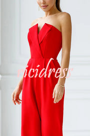 Tuxedo-style Off Shoulder Pocket Wide Leg Formal Jumpsuit