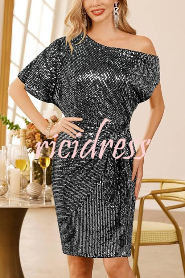 Solid Sequined Elegant Strappy Mini Dress