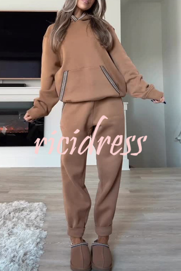 Tasman Braid Trim Kangaroo Pocket Hooded Sweatshirt and Elastic Waist Jogger Pants Set