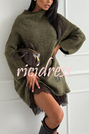 Cozy Ember Knit High Neck Long Sleeve Relaxed Sweater Mini Dress