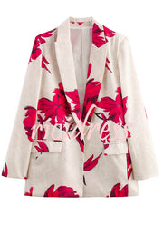 Special Attendance Satin Floral Print Long Sleeve Lapel Loose Blazer