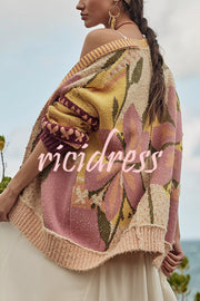 Floral Pattern Loose Long-sleeved Knitted Cardigan