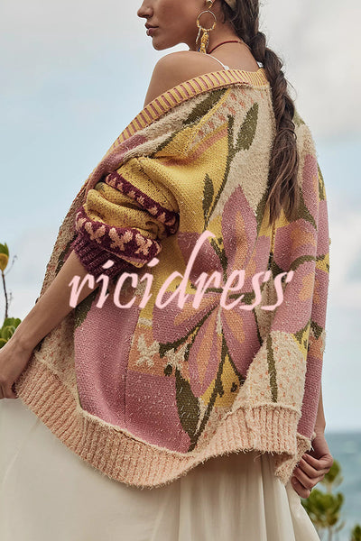 Floral Pattern Loose Long-sleeved Knitted Cardigan