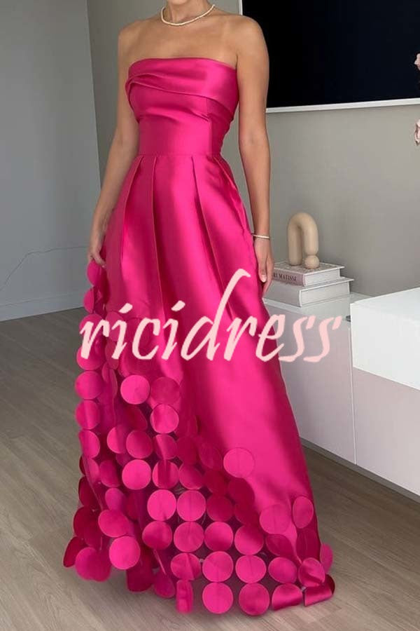 Luxurious Poise Satin Spliced mesh Polka-dot Fabric Off Shoulder Formal Maxi Dress