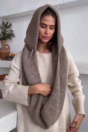 Solid Color Knitted Hooded Scarf and Thick Warm Gloves Two-piece Set