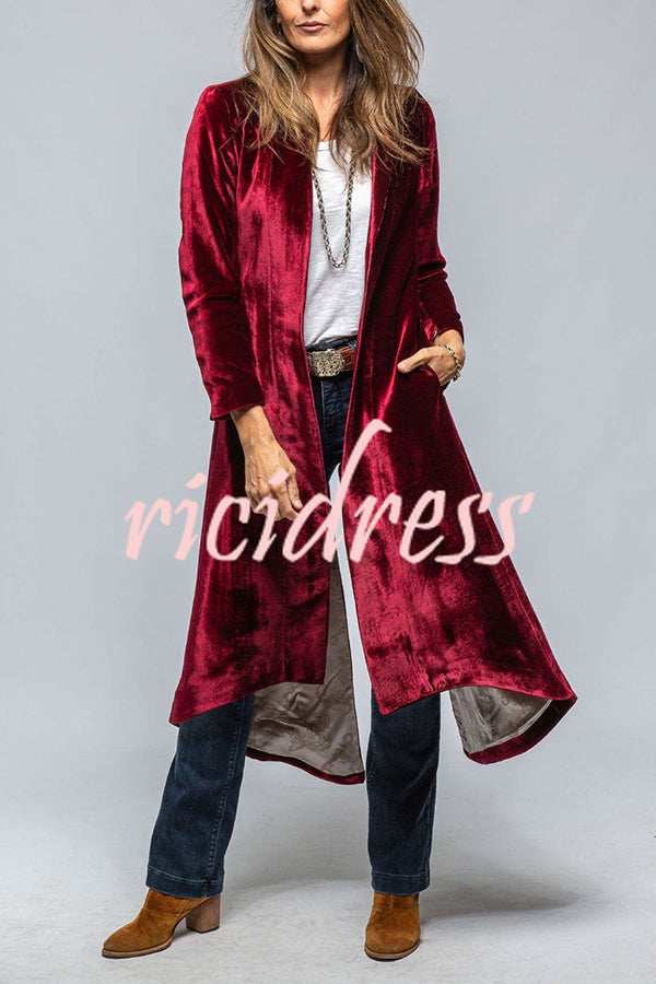 Vintage Velvet Long Loose Pocket Slit Coat