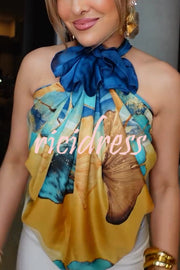 Ginkgo Leaf Printed Mid-Length Multifunctional Silk Scarf