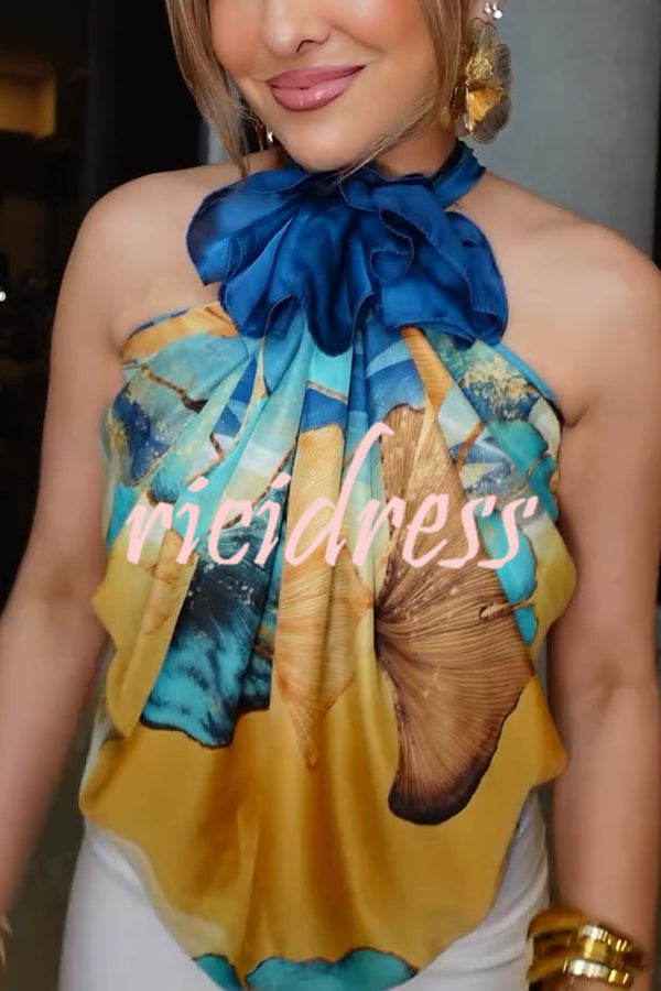 Ginkgo Leaf Printed Mid-Length Multifunctional Silk Scarf