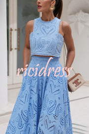 Paris Dreaming Embroidered Lace High Rise Elastic Waist Pocketed Maxi Skirt