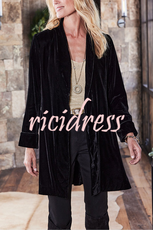 Solid Color Velvet Long-sleeved Loose Mid-length Coat