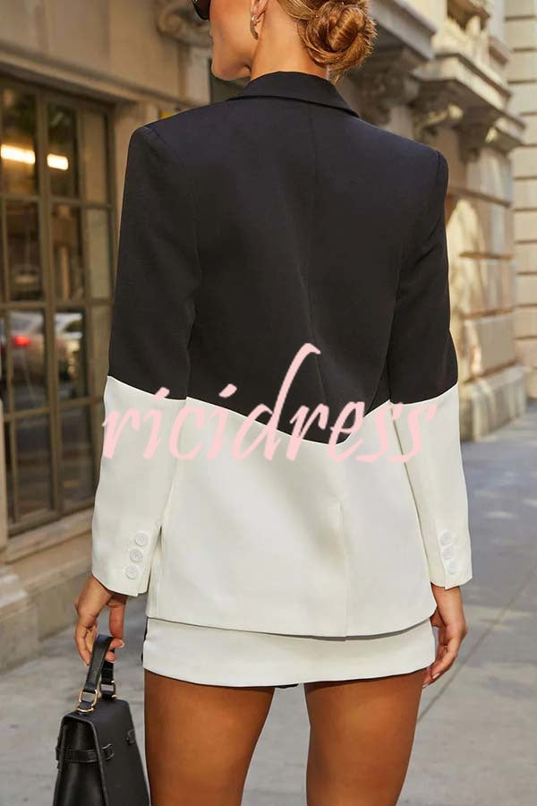 Enhance Look Colorblock Long Sleeve Pocket Lapel Blazer and And Mid Rise Mini Skort Set