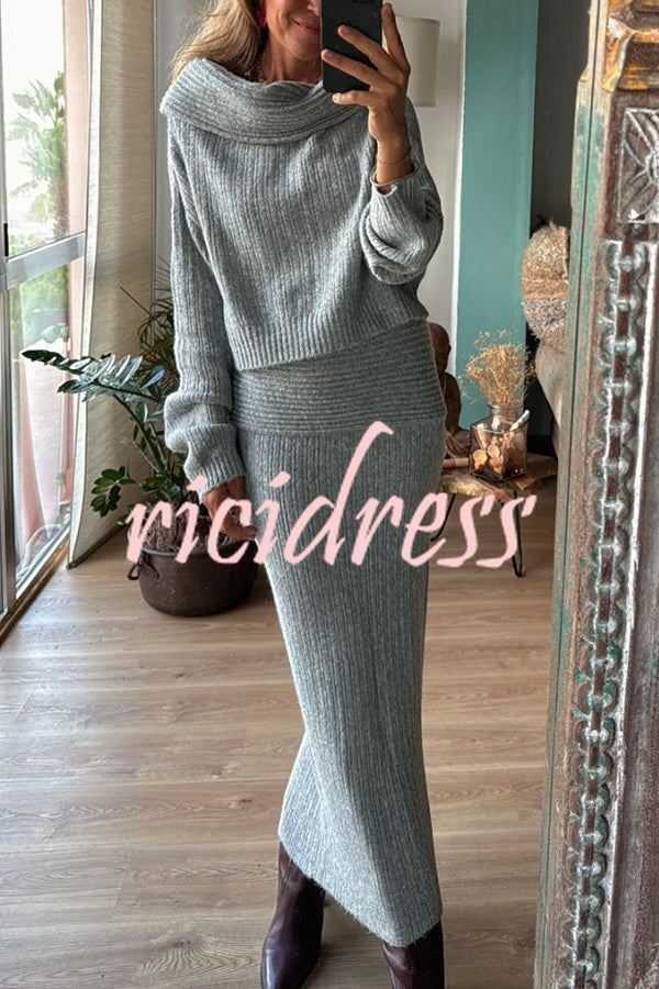 Luka Ribbed Knit Off Shoulder Long Sleeve Sweater and Stretch Maxi Skirt Set