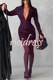 Solid Color Slim-fit V-neck Elegant Draped Formal Mini Dress