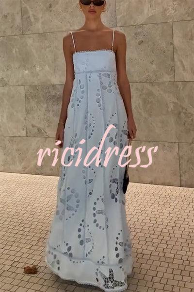 Simona Embroidered Starfish Pattern Backless Tie-up Slip Maxi Dress