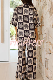 Freedom Forever Unique Print Short Sleeve Loose Shirt and Elastic Waist Pants Set