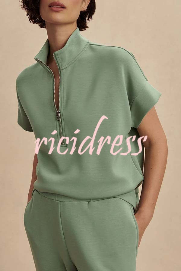 Sheridan Half-Zip Neck Short Sleeve Sweatshirt and Elastic Waist Pocket Jogger Set