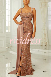 Banquet Sequined Backless Strappy Fishtail Maxi Dress