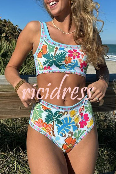 Tropical Sands Floral Unique Print Stretch Bikini Swimsuit