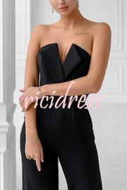 Tuxedo-style Off Shoulder Pocket Wide Leg Formal Jumpsuit