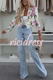 Picture Perfect Botanical Floral Print Long Sleeve Lapel Crop Blazer