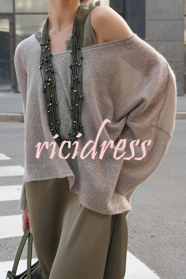 Warm Winter Knit Wide Neck Batwing Sleeve Loose Relaxed Sweater