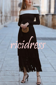 Elegant Tassel Hem Elastic Waist Casual Maxi Skirt