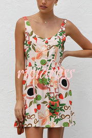 Botanical Print Sleeveless Button-Down Mini Dress