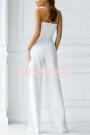 Tuxedo-style Off Shoulder Pocket Wide Leg Formal Jumpsuit