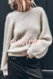 Chunky Season Knit Mohair-blend Long Sleeve Open Back Knot Design Loose Sweater