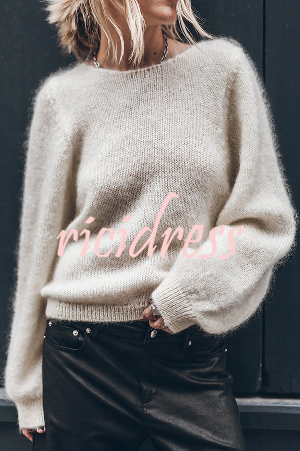 Chunky Season Knit Mohair-blend Long Sleeve Open Back Knot Design Loose Sweater