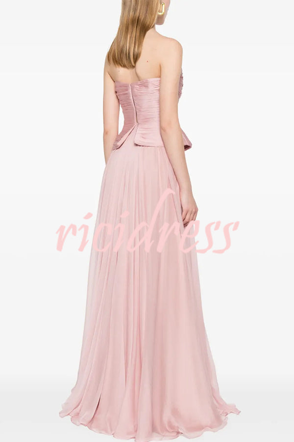 Fantasy Fairy Pleated Corset Chiffon Hem Strapless Maxi Dress