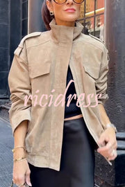 Fashionable Suede Loose Pocket Leather Jacket