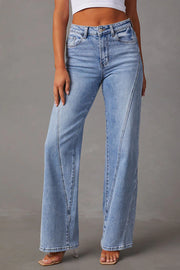 Fashionable Patchwork Casual Loose Pocket Wide Leg Jeans