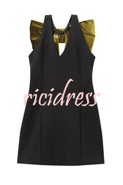 Sweet Party Contrast Back Velvet Bow Detail Mini Dress