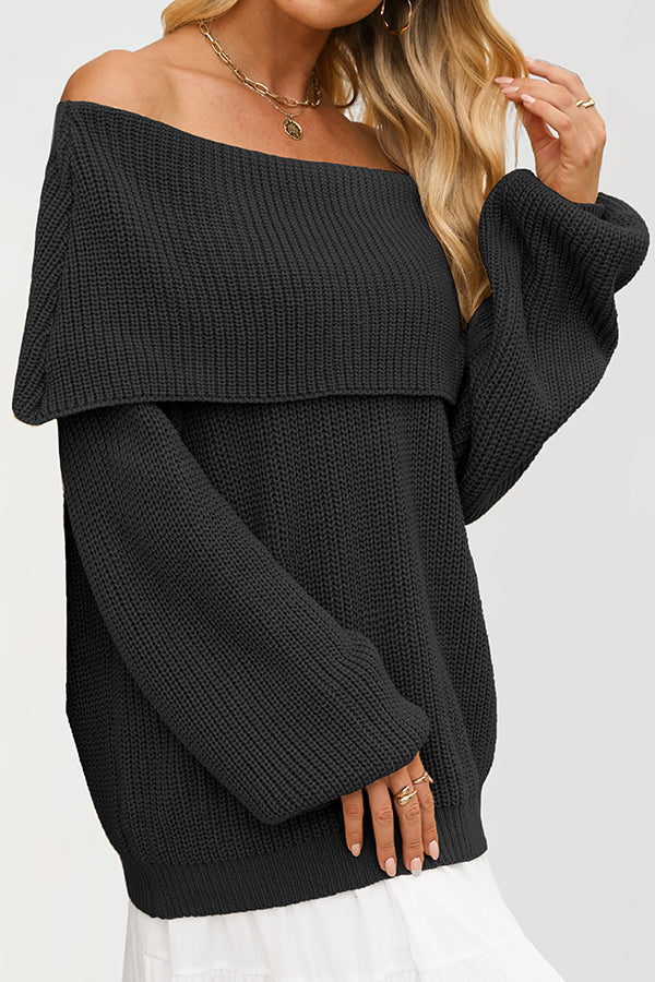 Solid Color Loose Off-shoulder Long-sleeved Casual Knit Sweater