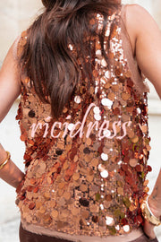 Fashionable Sequined Round Neck Sleeveless Loose Vest