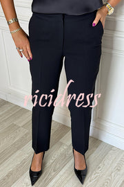 Social Time High Rise Elastic Zipper Waist Pocket Straight-leg Pants