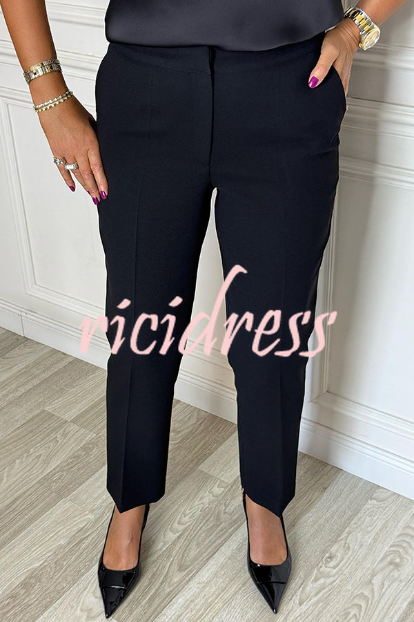 Social Time High Rise Elastic Zipper Waist Pocket Straight-leg Pants