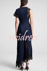 Paris Dream Satin Lace Trim Irregular Design Drape Maxi Dress