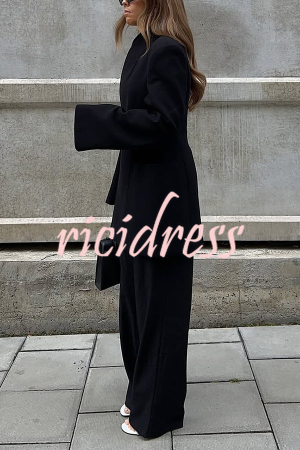 Solid Color Lapel Long Sleeve Casual Pocket Long Blazer